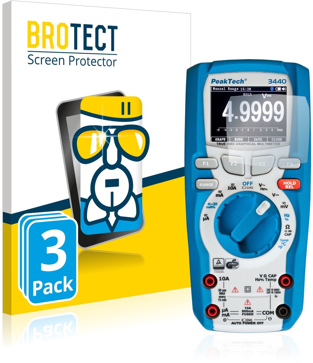 Screenprotector 3 Stuks voor PeakTech 3440 Beschermglas transparant