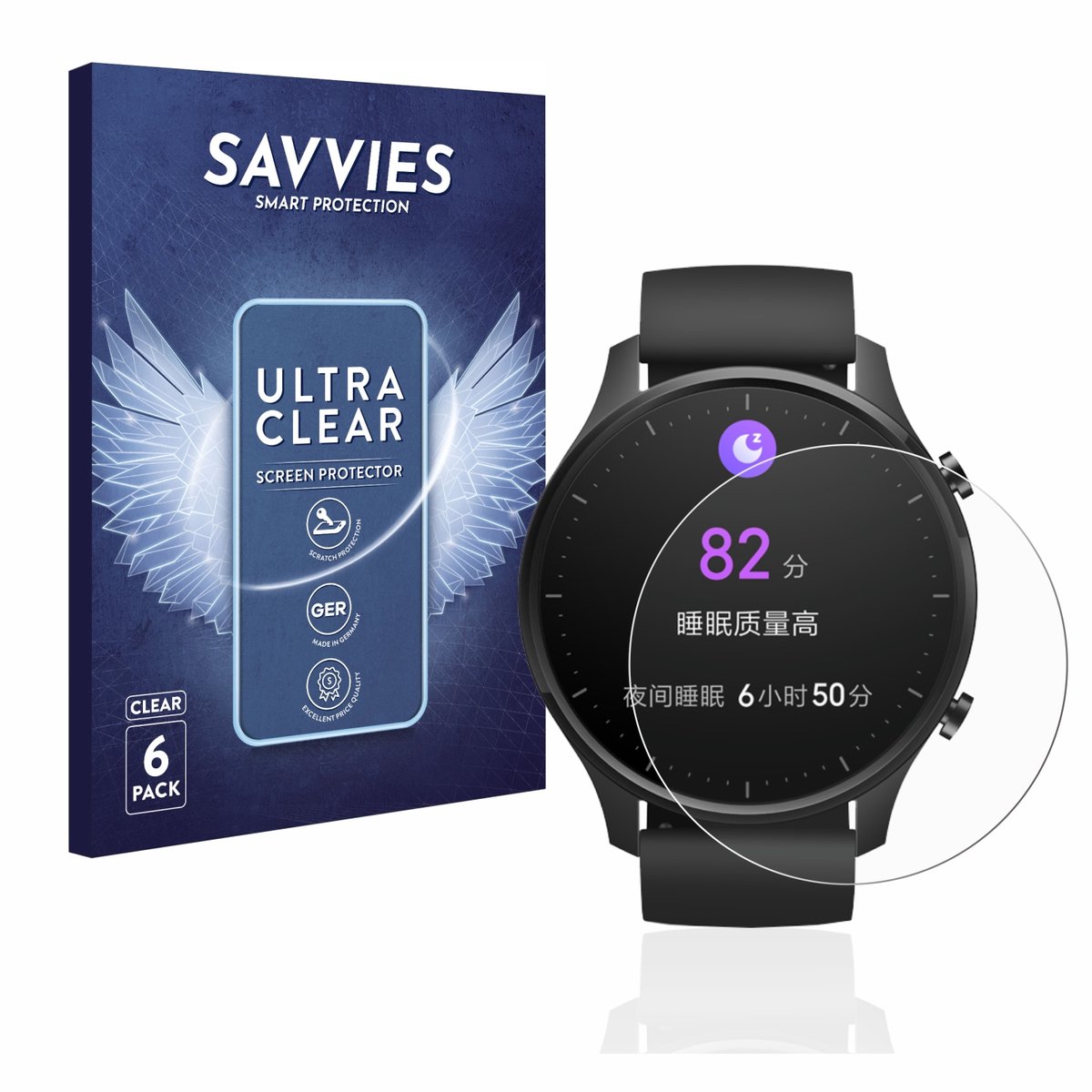 Savvies - Screenprotector voor Xiaomi Mi Watch Revolve - Folie Beschermfolie transparant 6 Stuks