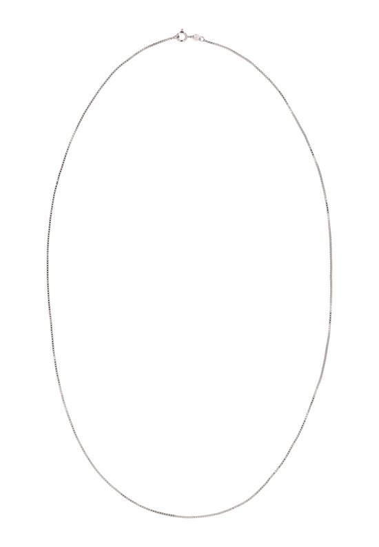 Lange zilverkleurige box chain halsketting in een ovale vorm.