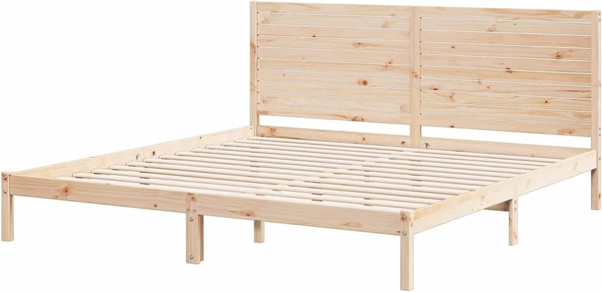 Massief Houten Bed – Houten Bedframe – Stevig Bed – Extra Groot Bed – Slaapbank – 180x210 cm – Robuust Grenenhout – Lattenbodem Met Ventilatie