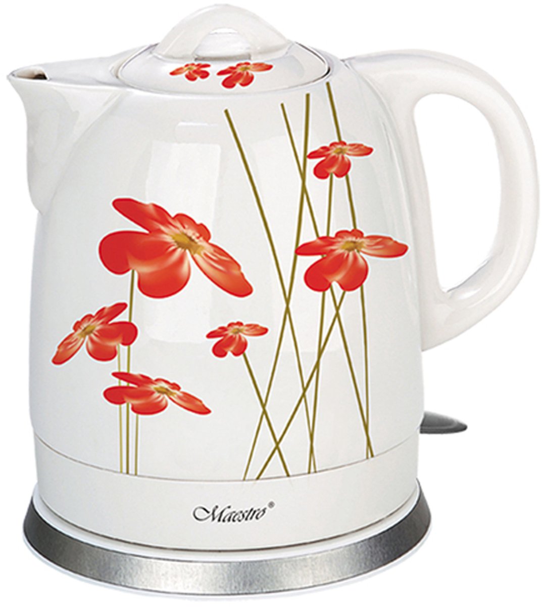 Feel Maestro MR-066-RED FLOWERS waterkoker 1,5 l 1200 W Rood, Wit