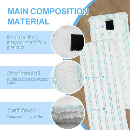 Vier vervangende mophoezen Geschikt voor LEIFHEIT CLEAN TWIST M ERGO MICRO DUO, vervangende microvezelmoppads voor de platte mop, en accessoires voor de natte en droge mopkop. van VIER — afbeelding 3
