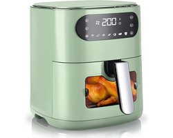 Glitzerlife - Airfryer Heteluchtfriteuse Friteuse - 6L kijkvenster 7 programma's - 11 functies touchscreen timer - 10 x bakpapier voor familiekeuken - 1500W stille anti-aanbak gezinskeuken - Groen