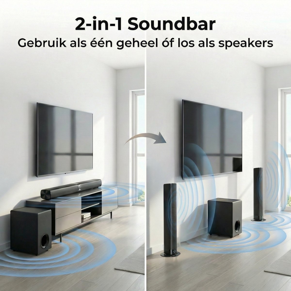 SyncGear 2-in-1 Soundbar met Subwoofer 130W Bluetooth 5.3 - afbeelding 2
