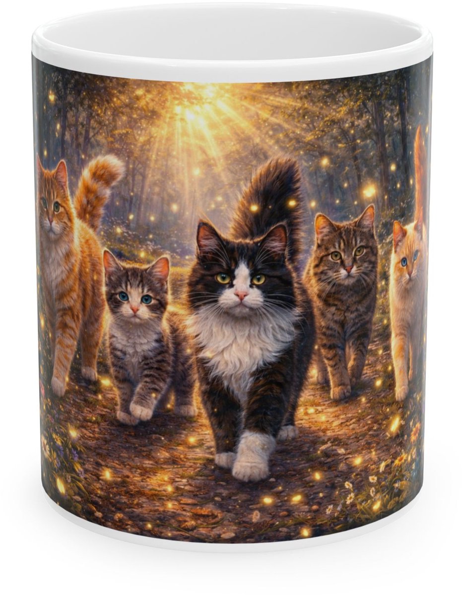 Plot-Twister - Dieren Mok 330ML – Kat Magische Natuur - Keramische Koffiemok met Unieke Dierenprint – Vaatwasser & Magnetronbestendig – Cadeauverpakking met Venster