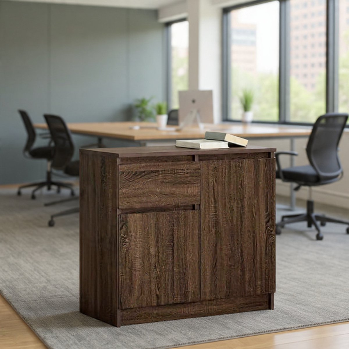 Verona Dressoir met lade – Commode & Opbergkast – Bruin Eiken-Look – 71 x 35 x 65 cm – Multifunctionele Halkast, Woonkamerkast & Keukenkast-Casa Serena