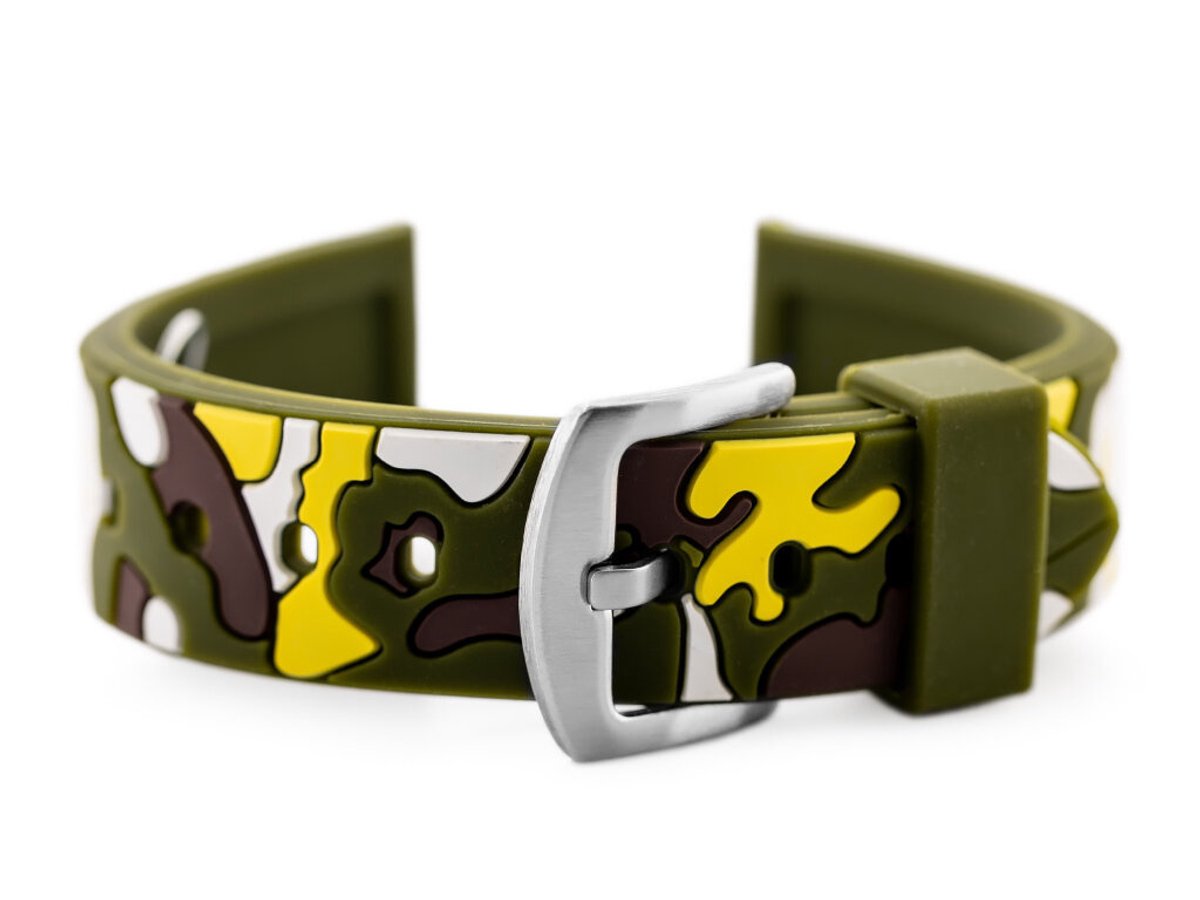 Pacific U13 Serie - Horlogebandje - 20mm - Olijfgroen-Geel-camouflage - Metalen Gesp