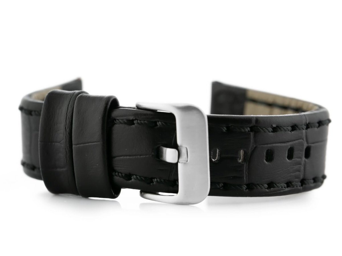 Pacific W49 Serie - Leren Horlogeband - Zwart - 22mm