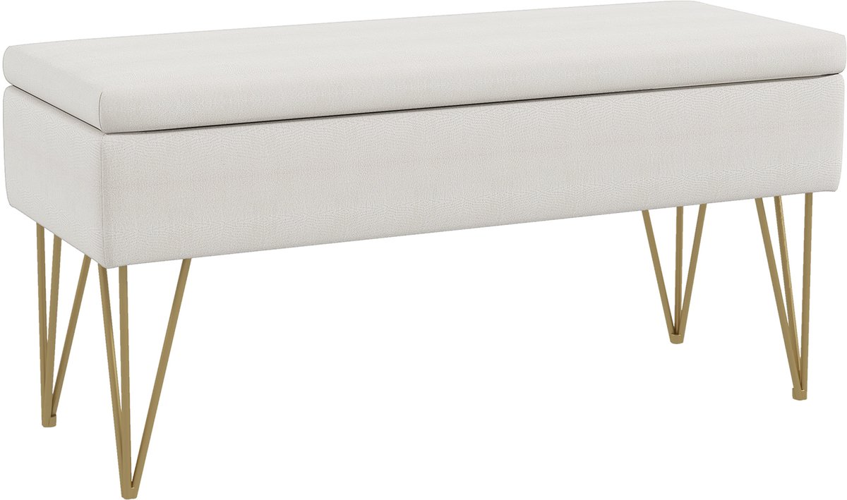 Bedbank Met Opbergruimte, Dikke Vulling, Ademende Stof, Stalen Poten, 100x40x49 cm, Crème