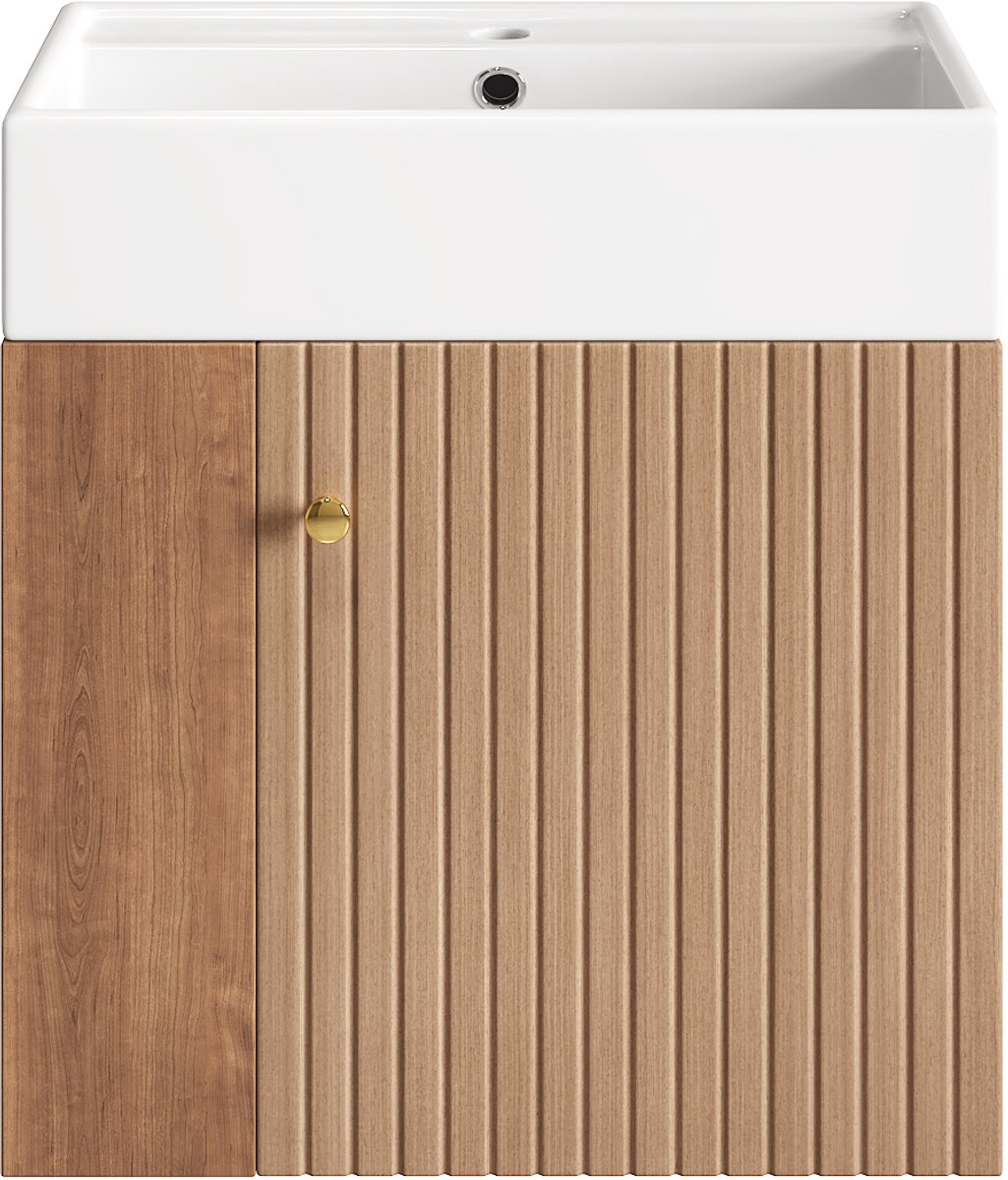 Badkamermeubel wastafel met badmeubel 55 cm, badmeubel, badmeubel hangend wit, klein gasten badkamermeubel-Bruin