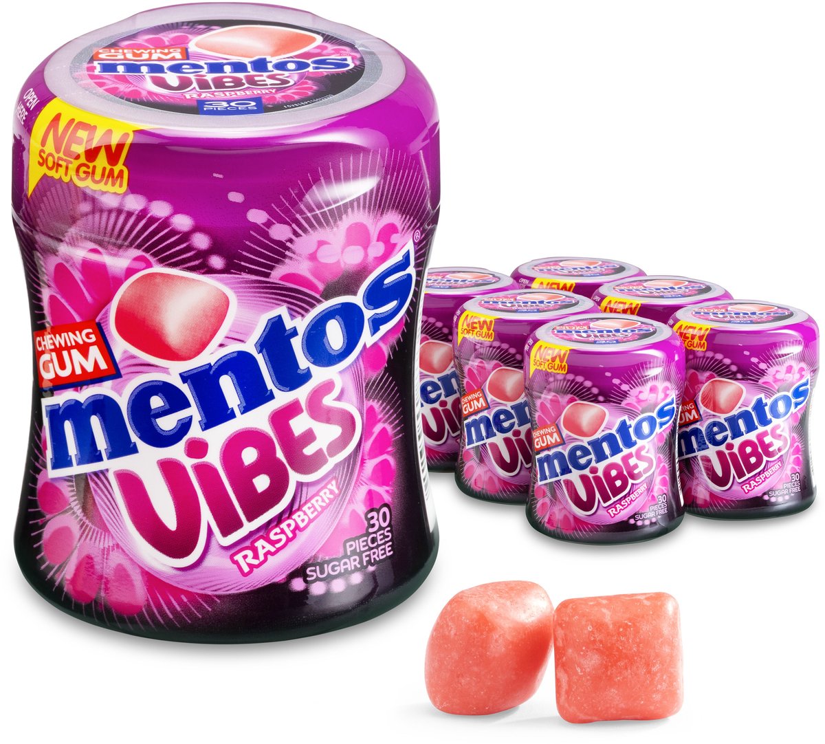 Mentos Gum Vibes Raspberry - Kauwgom - Suikervrij - 6x30stuks