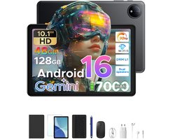 POCKAM P10 TAB - Gemini AI Tablet - 48 GB RAM (8+40 GB) + 128 GB ROM - 10,1 inch HD- Android 16 - 7000mAh - Quad-Core T310 - Dubbele luidsprekers - Volledige accessoirebundel met toetsenbord en stylus
