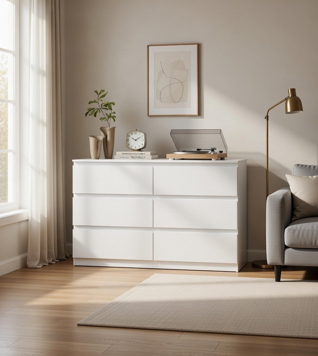 SerenaNordic ladekast met 6 laden 100x69x36 cm Wit - Moderne ladekast met 6 laden voor slaap- en woonkamer Casa Serena – Casa Dorada