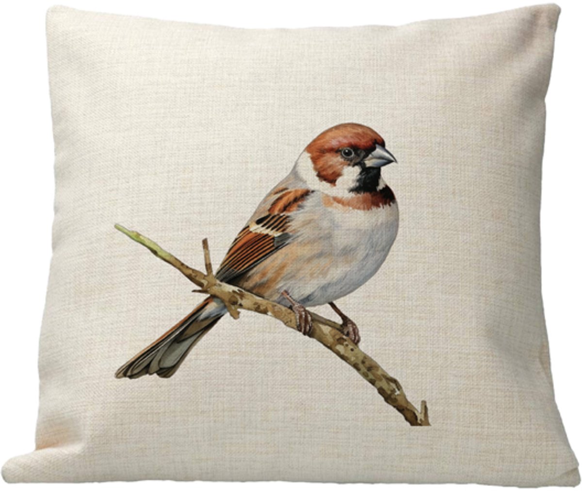 Kussen - Design - Vogel - Mus - Linnen - Kleurvast - inclusief vulling