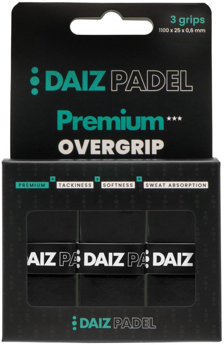 DAIZ PADEL Racket Overgrip - Premium Padel Grip tape - Zacht & Comfort - Antislip - Overgrip Tennis & Padel - Grip Padelracket - Zwart - 3 stuks