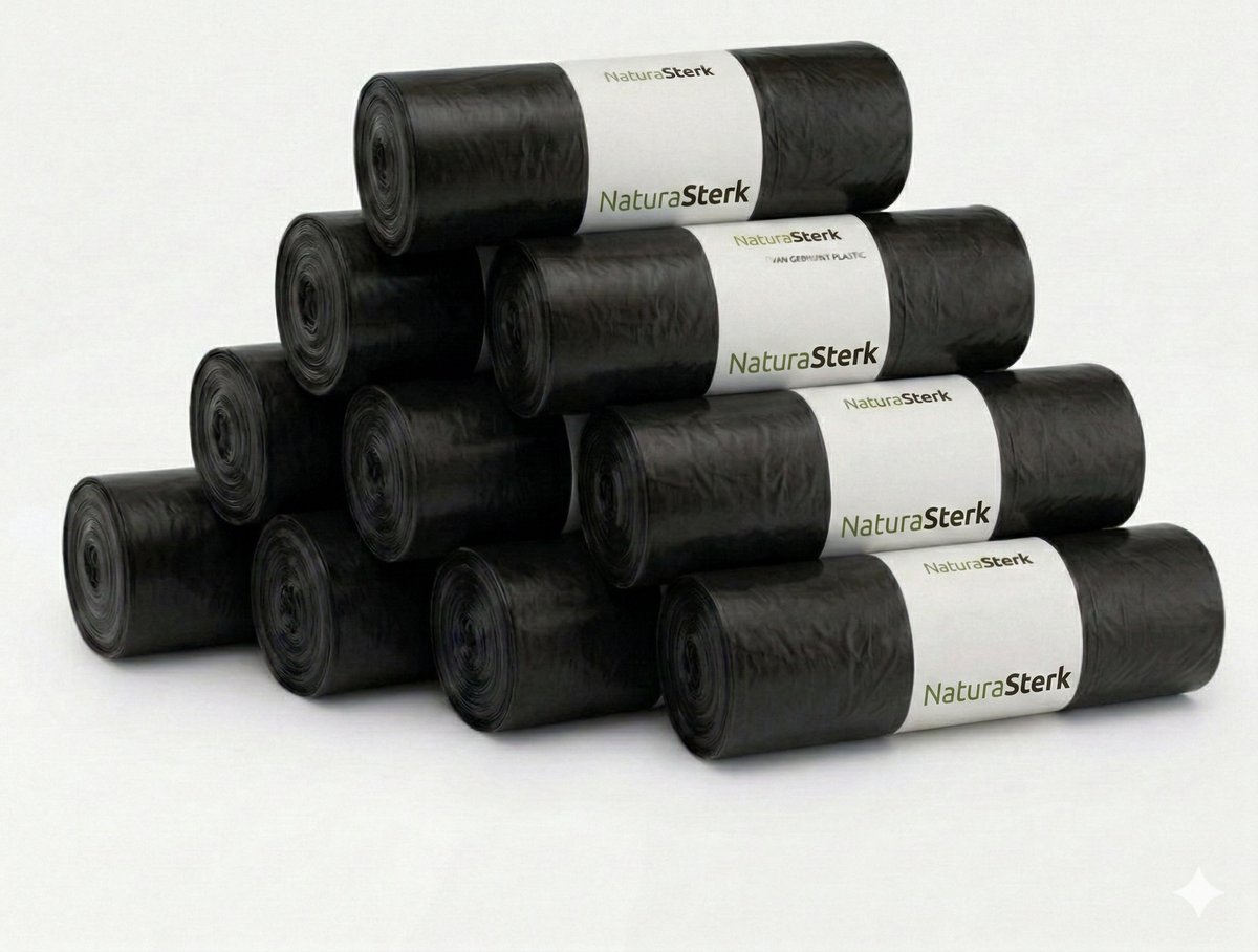NaturaSterk Afvalzak Zwart T60 60x80 cm 60 Liter LDPE 10 Rollen x20 Stuks ( Totaal 200 Stuks )