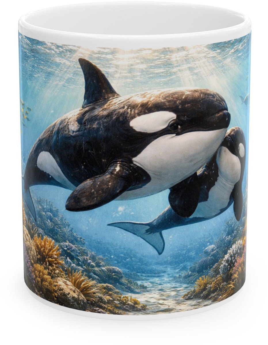 Plot-Twister - Dieren Mok 330ML – Orka - Keramische Koffiemok met Unieke Dierenprint – Vaatwasser & Magnetronbestendig – Cadeauverpakking met Venster