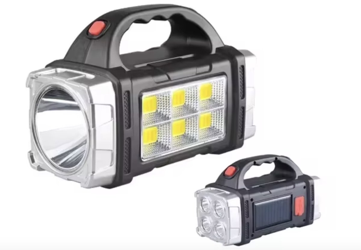 meds-Solar Zaklamp - Oplaadbare Buitenlamp met Hoge Helderheid - Waterdichte Zoeklamp voor Camping en Noodgevallen - Werklicht en Zaklamp - 1 Stuk