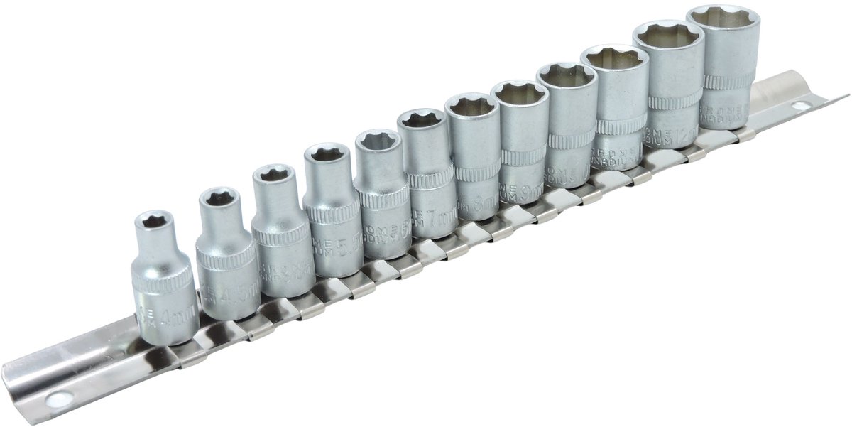 FAMEX 570-20 Steeksleutelset 6,3 mm (1/4"), Zeskant, 4–13 mm, Golvend profiel, Chroom-Vanadium staal