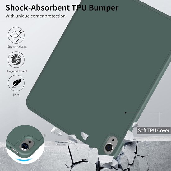 Casemania Stylus en Hoes Geschikt voor Apple iPad 2025 (A16) - Donker Groen - Universeel Stylus Pen - Smart Cover met Pencil Slot Uitsparing van Merkloos — afbeelding 5