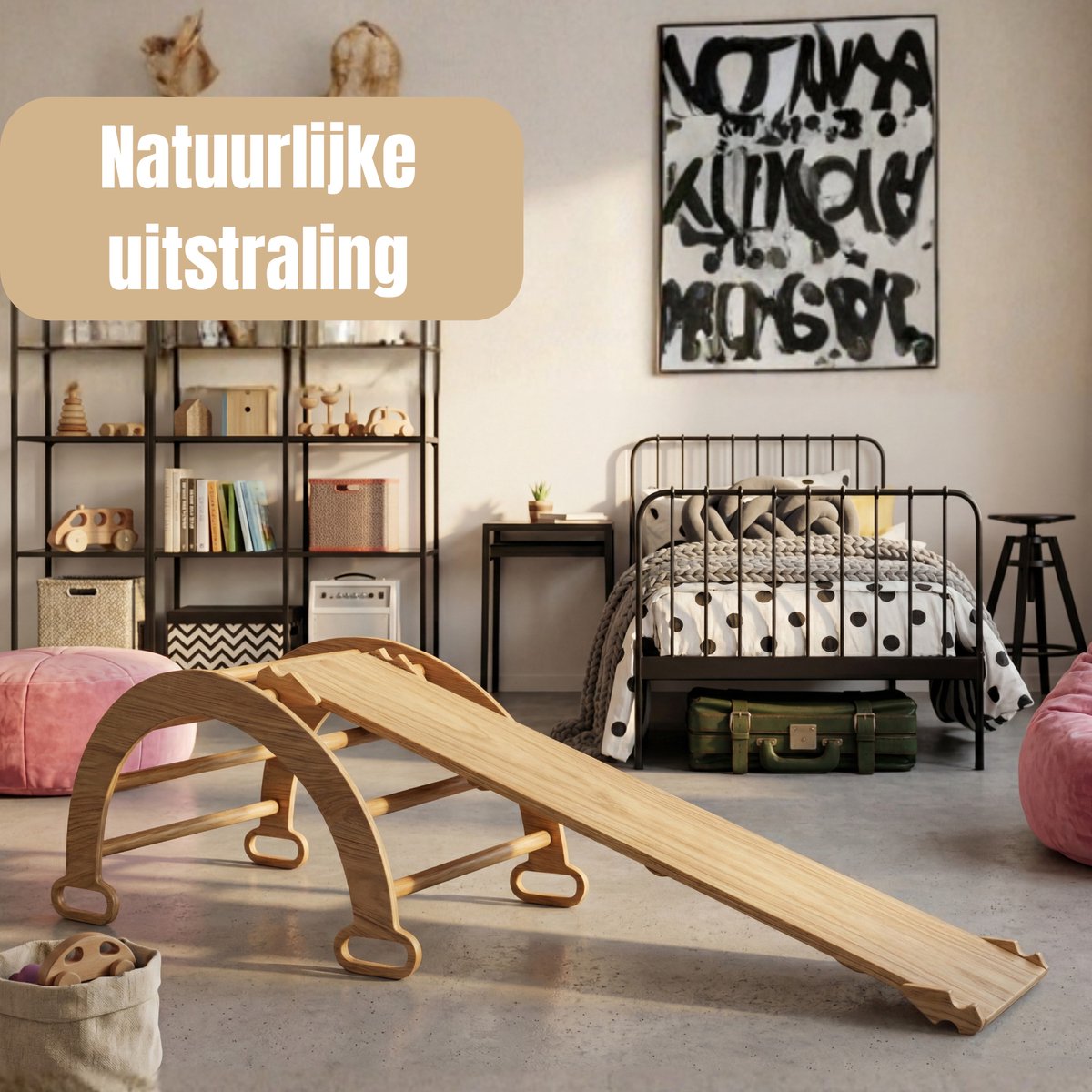 MAMOI® Klimboog met kussen | Houten klimdriehoek met mat | Multifunctioneel klimrek voor binnen en buiten | Duurzaam hout | Montessori stijl
