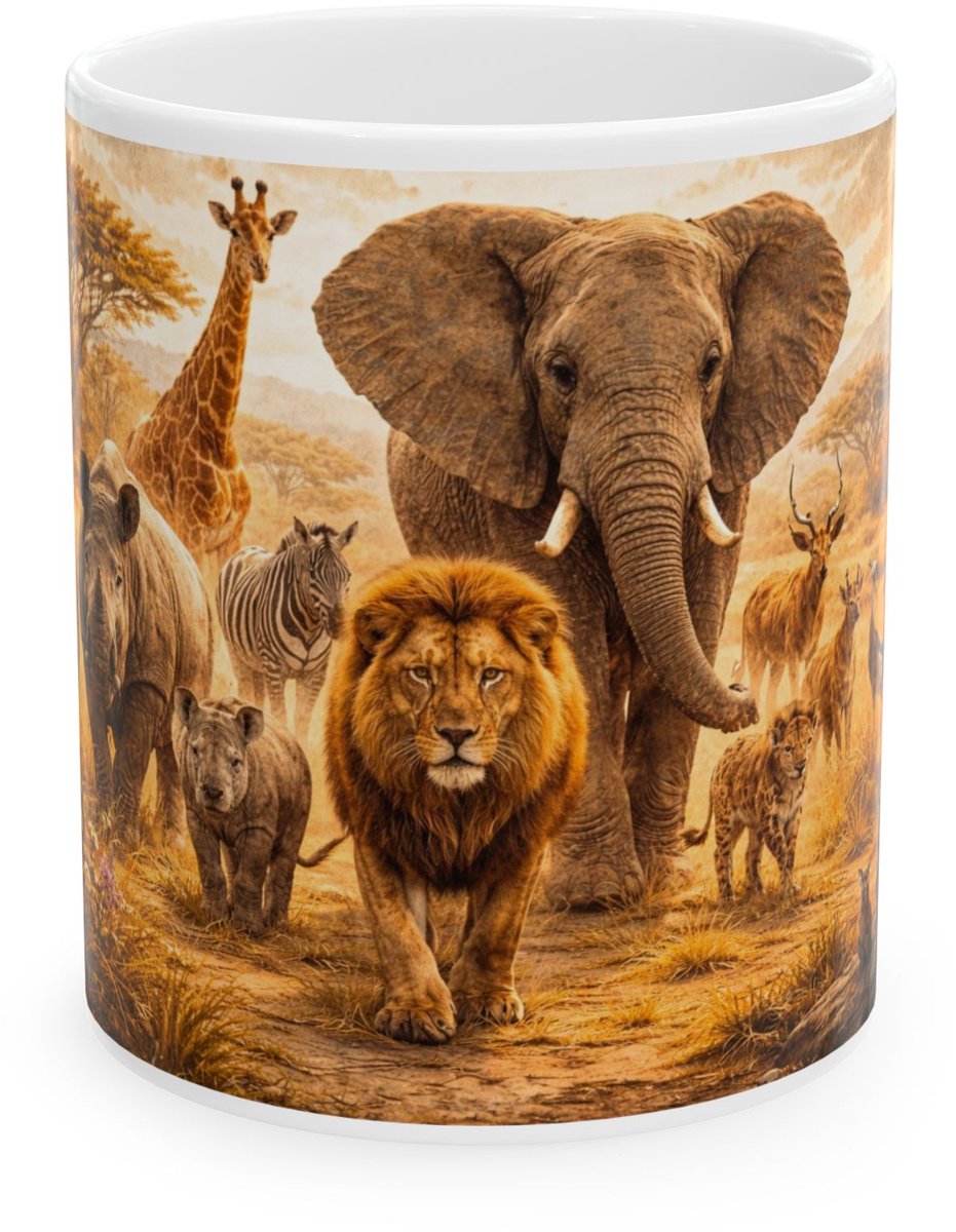 Plot-Twister - Dieren Mok 330ML – Savanne - Keramische Koffiemok met Unieke Dierenprint – Vaatwasser & Magnetronbestendig – Cadeauverpakking met Venster