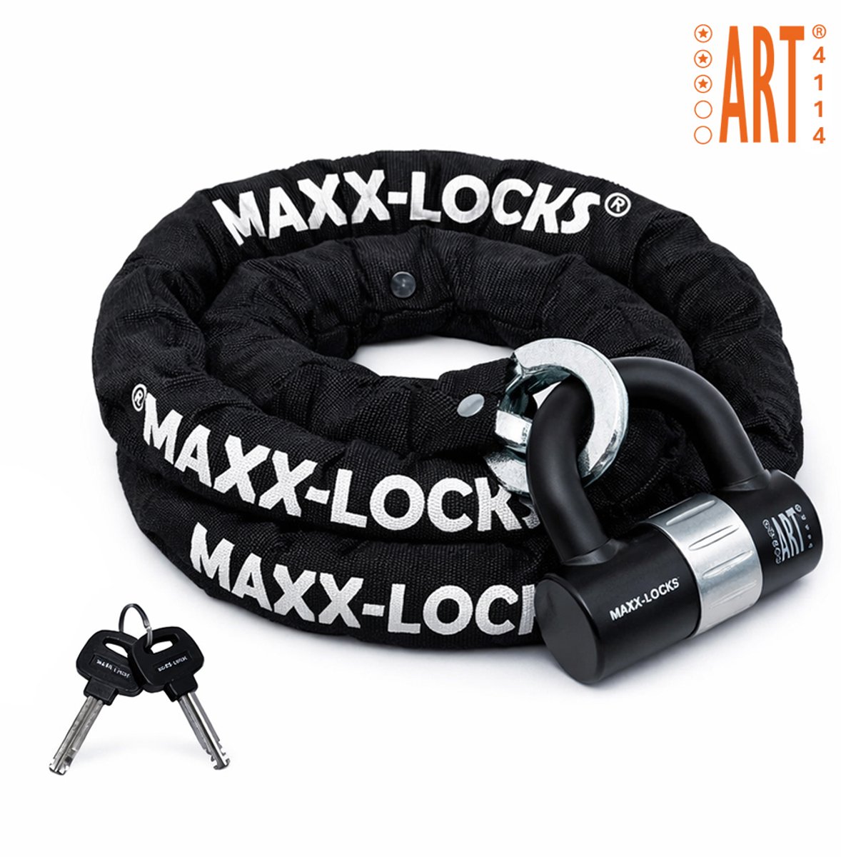 Maxx-Locks Naseby Art 3 Scooterslot / Brommerslot - Kettingslot + Loop - Gekeurd Slot voor Scooter en Brommer - Ketting met Gehard Stalen Schakels - 100 cm