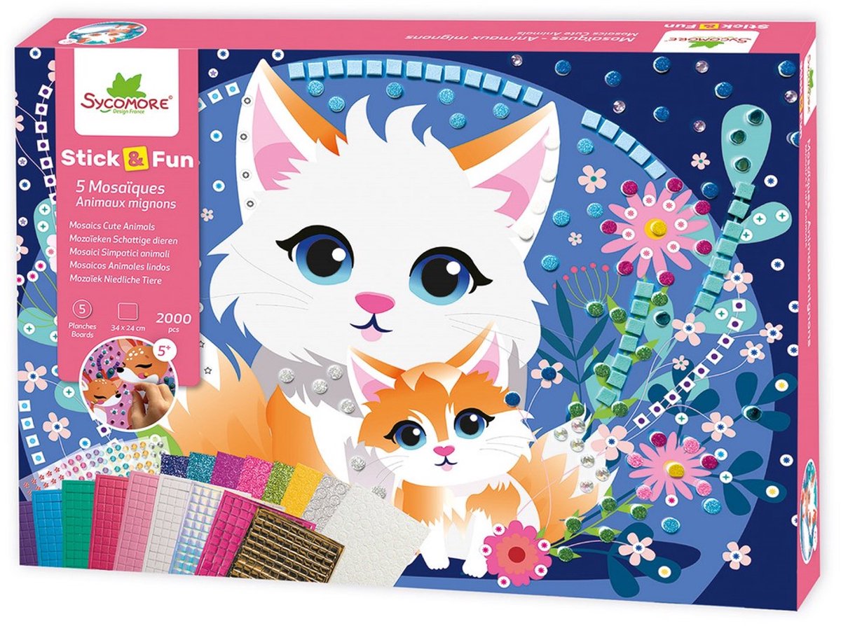 Sycomore mozaïek knutselset dieren XL Stick'N Fun 5 jaar+.