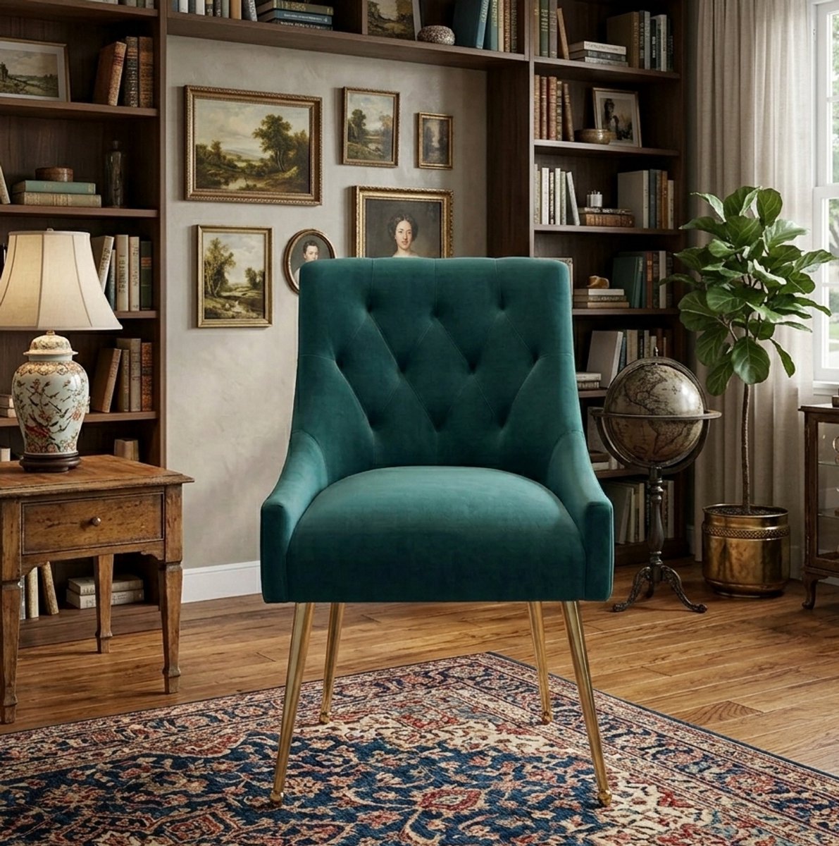 Velora Luxe Fluwelen Eetkamerstoelen met Gouden Poten – Set van 2 – Teal - Casa Serena