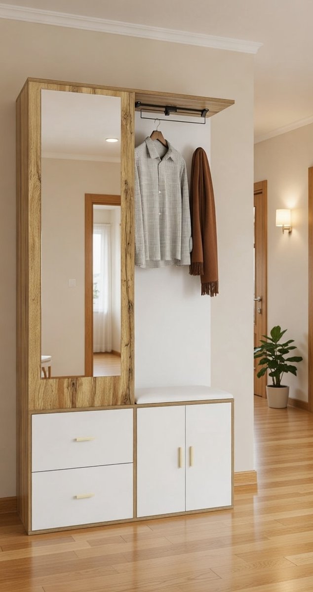 Serena Royal Luxe kapstokset met spiegel, kledingkast en bankje 100x38x180 cm - Wit Zonder LED - Wandkapstok met uittrekbare kledingrek en opberglades Casa Serena – Casa Dorada