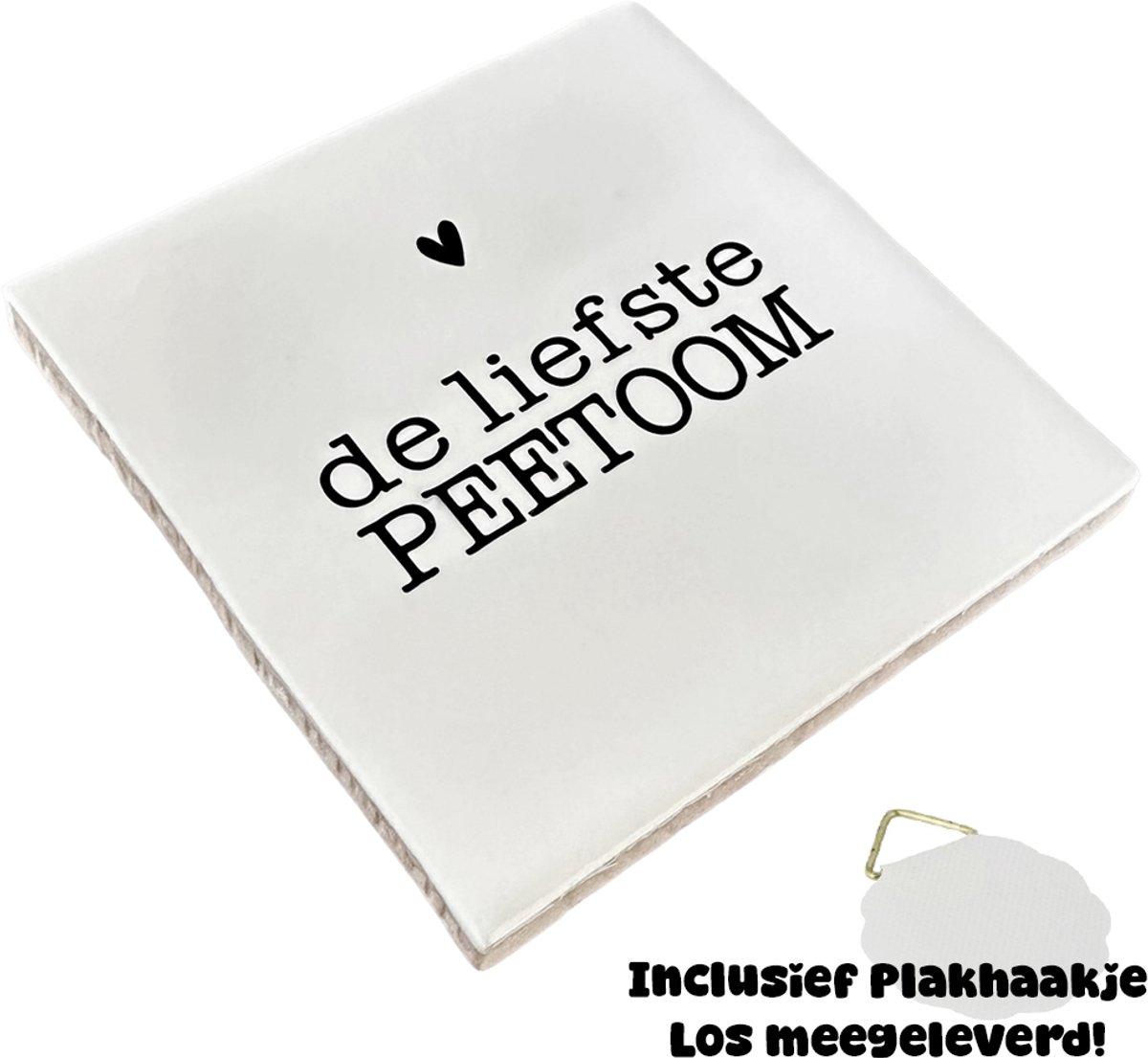 Snoes Spreuktegel – De liefste PEETOOM – Wit met Zwart – Inclusief Plakhaakje – Handgemaakt Spaans Keramiek 10x10 cm – Cadeau Peetvader – Peetoom Vragen