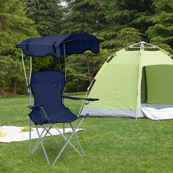 Meedeer Opvouwbare campingstoel met dak-Strandstoelen met parasol voor buiten-Bekerhouder-Draagbaar- Visstoel voor camping, vissen, uitstapjes, strand (blauw) — afbeelding 4