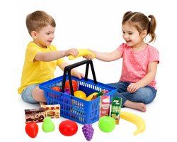 Cheqo® Speelgoed Winkelmandje - Winkelmandje Speelgoed - Boodschappenmandje Speelgoed - Winkelmandje Met Boodschappen - Winkelmandje Met Speelvoedsel - Speelgoed Winkelmand Met Boodschappen - Boodschappen Set Speelgoed - Rollenspel Boodschappen