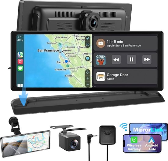 Foto: Essgoo draadloze carplay en android auto 11 3 inch navigatiesysteem auto geschikt voor android auto scherm dashcams dual channel touchscreen incl gps module 1 jaar garantie