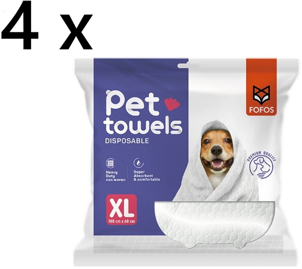 **4 X ** Fofos wegwerphanddoek voor honden - 100 x 60 cm - superabsorberend- alsnog machinewas- 40°en droogbaar