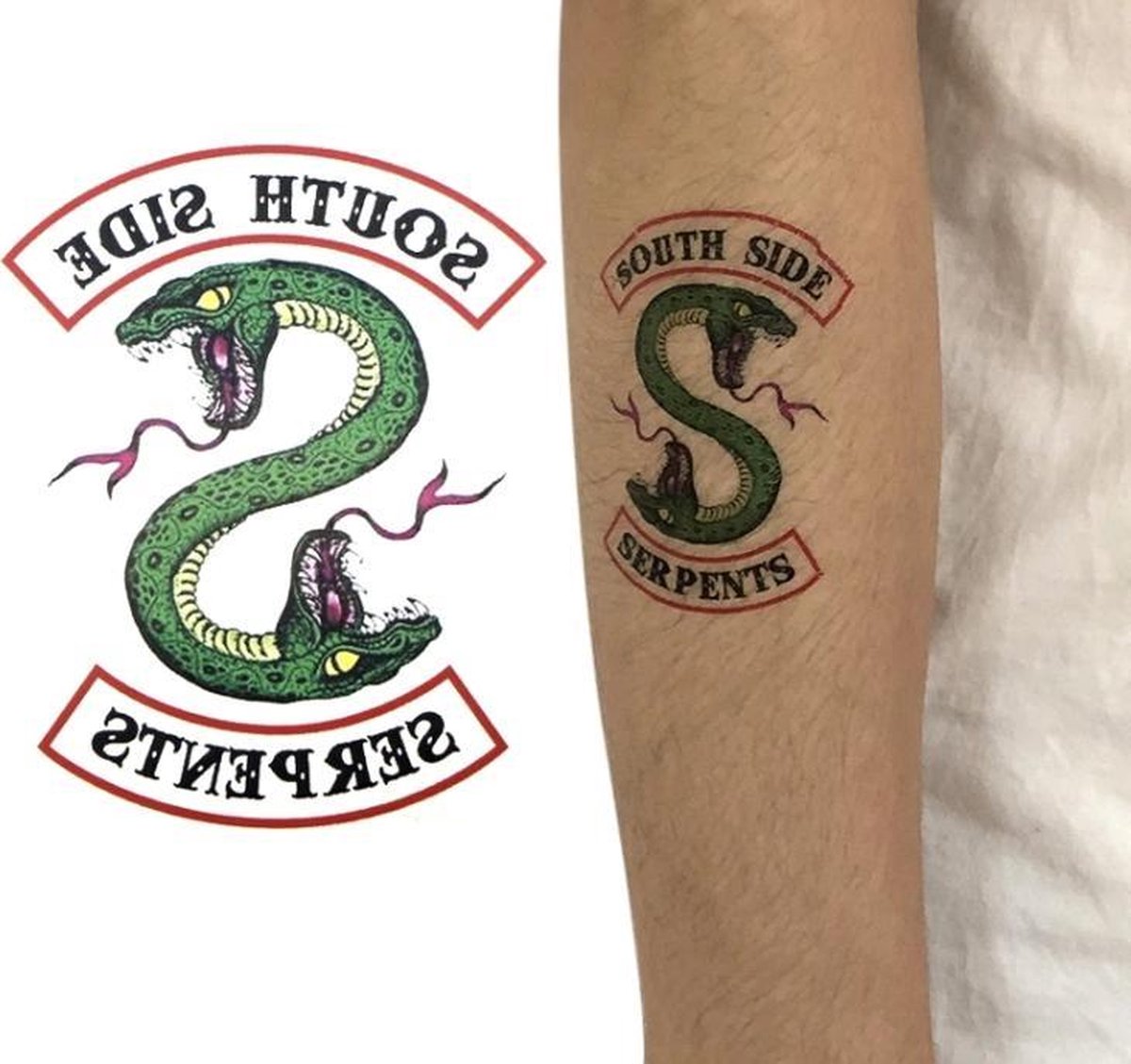 The temporary tattoo of the Southside Serpents of Archie Andrews K J  Apa in Riverdale Season 3  Spotern