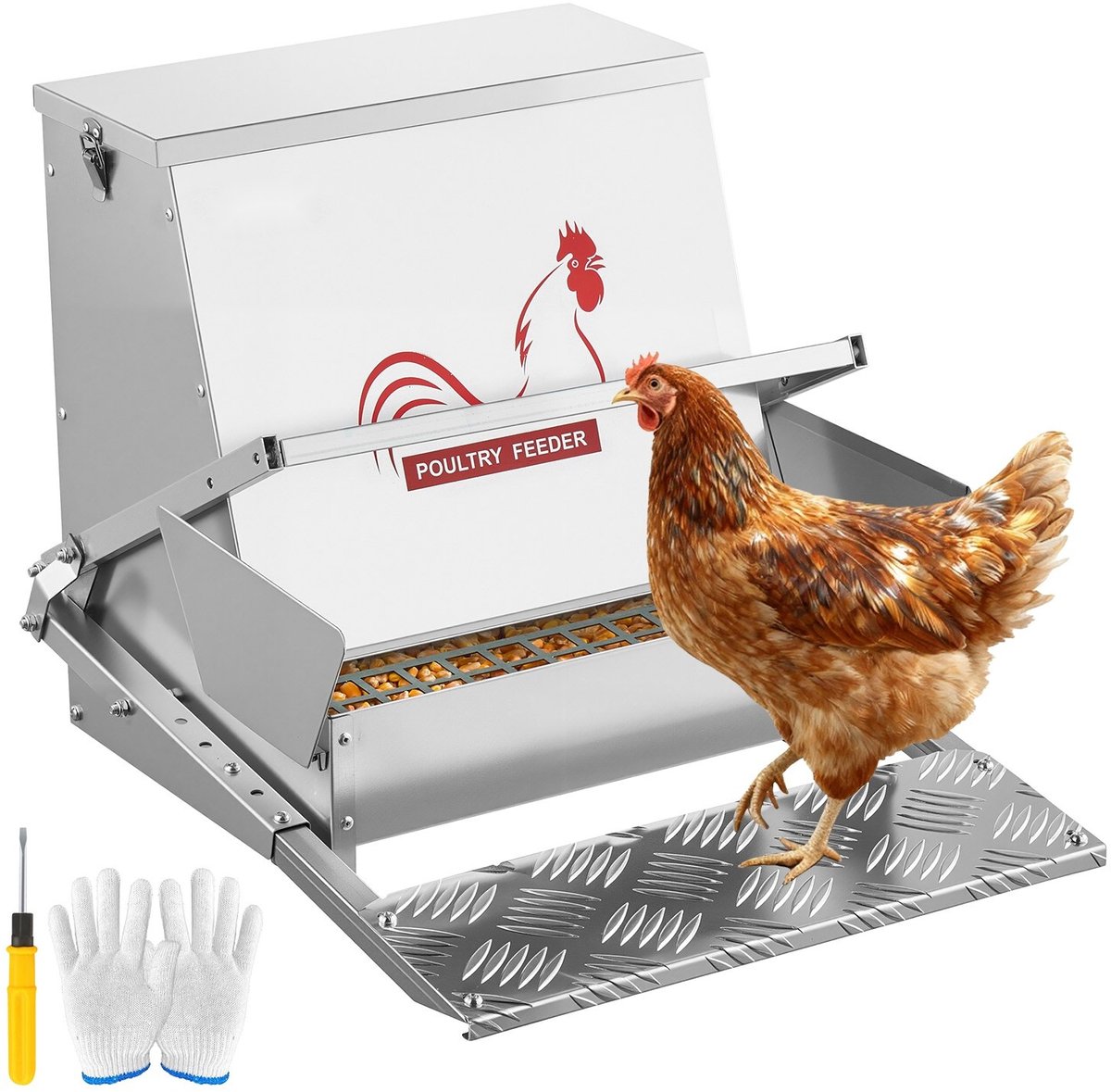 Kippenvoerautomaat - Automatische Pedaalvoerbak - 18 kg Capaciteit - Regenbestendig - Afsluitbaar Deksel - Antiverspilling - Voor Kippen en Pluimvee