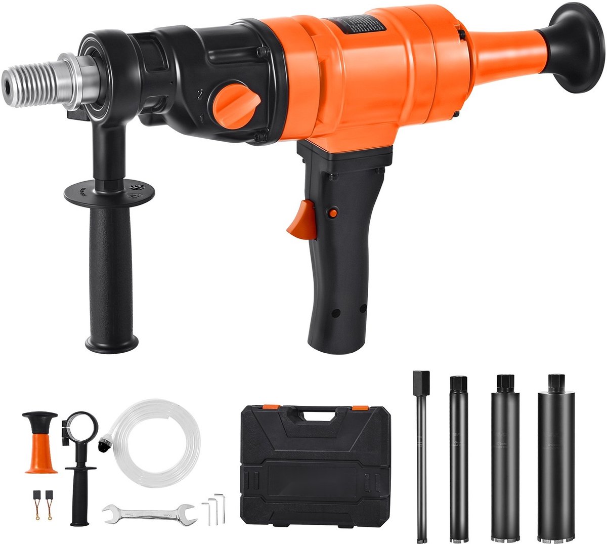 Diamant kernboormachine - Handbediend - Max. Ø 20 cm - 2 Snelheden 1000/2250 tpm - Nat en Droog - Inclusief 4 Boren - 1500 W - Voor Beton, Baksteen, Steen