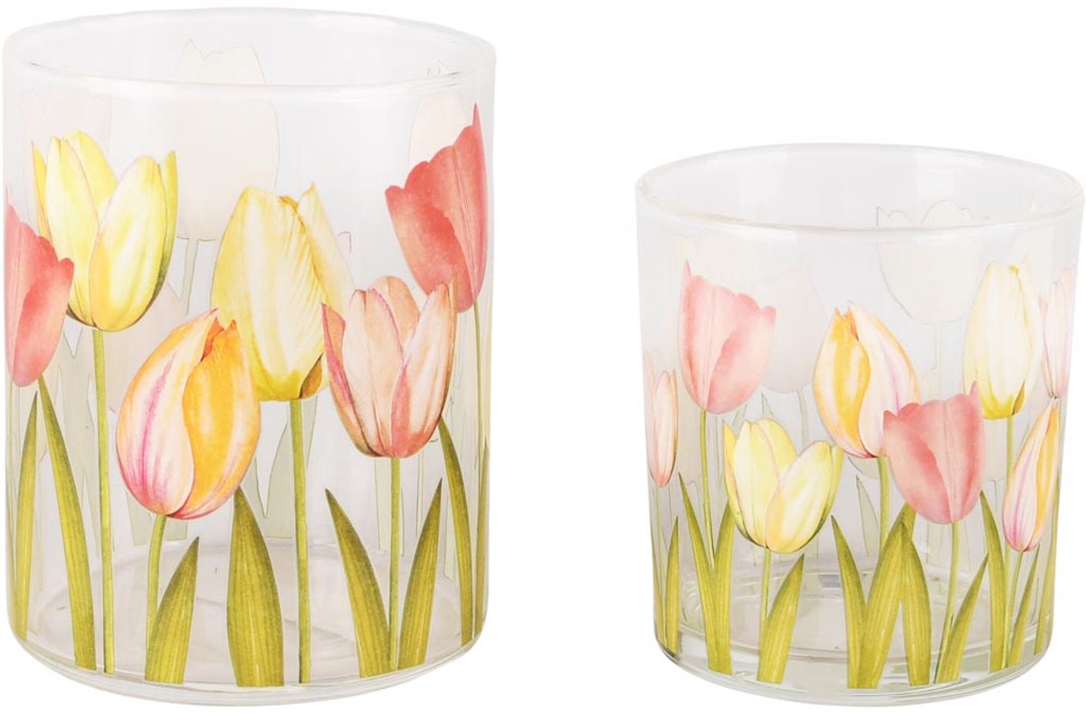 dekoratief Set 2 theelichthouders 'Tulip Time', glas, 8x8x10cm | A260661 multicolor