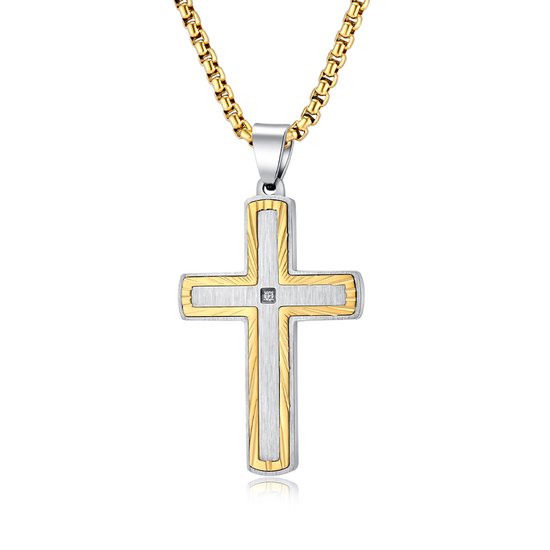 Lumici® | Kruis Ketting v2 – Jezus Ketting – Geloof & God – Christelijk Kruis – The Lord – Religie – Spiritueel Sieraad – Zirkonia – RVS – Goud & Zilver – Perfect Cadeau – Valentijn – Moederdag – Liefde