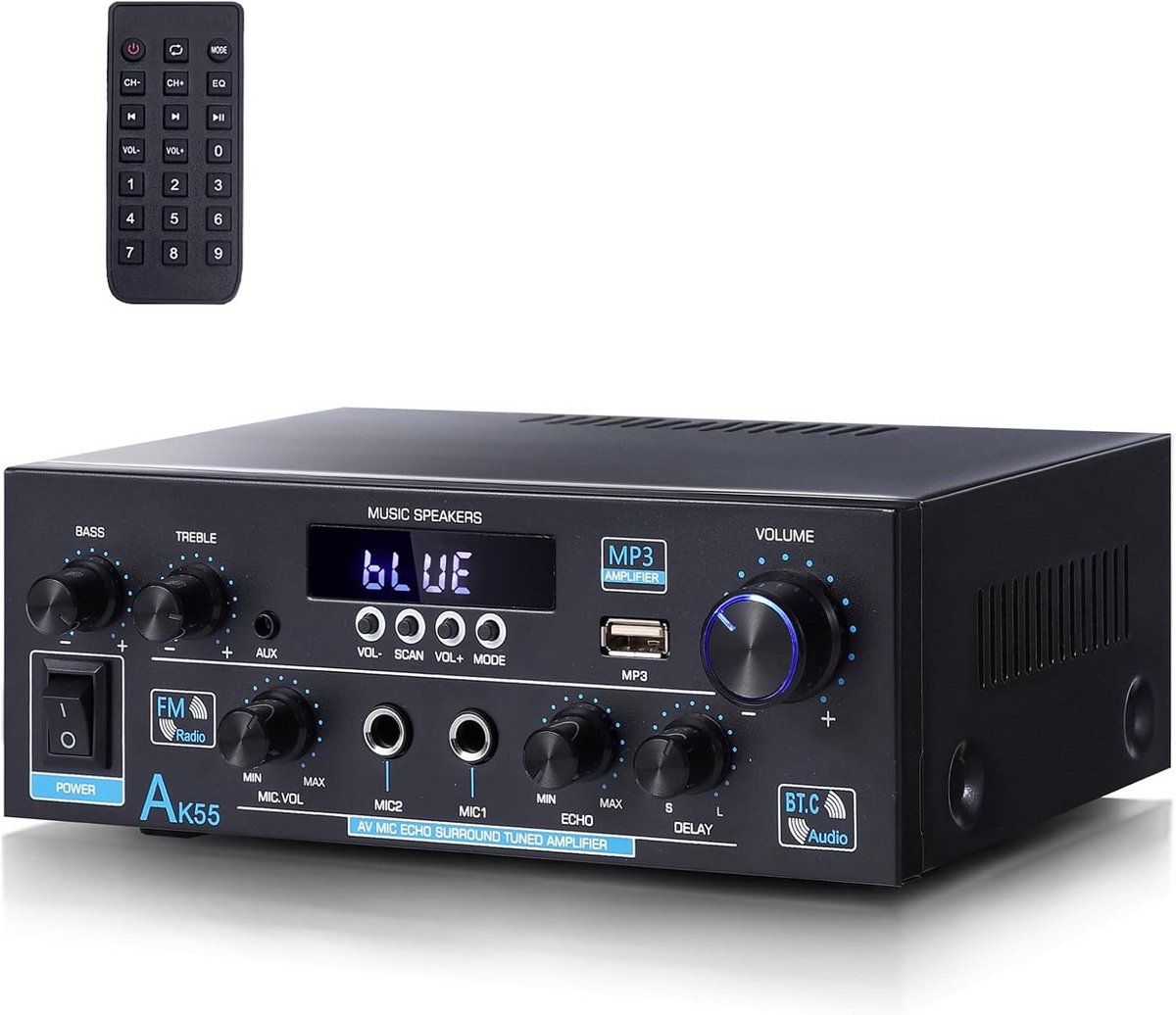 Twee-kanaals Hifi Stereo Versterker met Bluetooth, USB, SD en RCA Ingangen