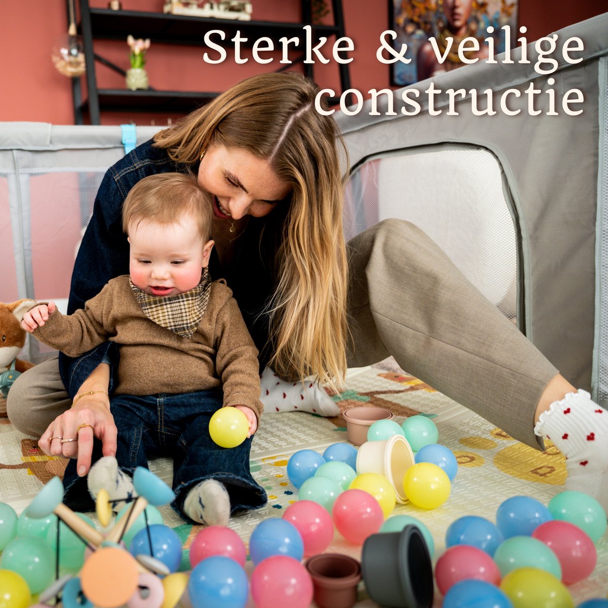 Grondbox – Top kwaliteit - Stevig - Eenvoudig - Twee formaten - 127x127cm - Inclusief Dubbelzijdige Speelmat – Baby Speelbox met 50x Speelballen - Kinderbox - Babybox - Box voor baby's - Kruipbox - Baby box - Playpen - Grijs – foto 4