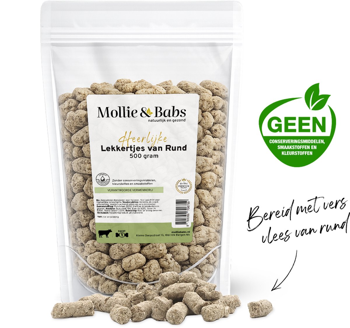 Mollie & Babs - Lekkertjes van Rund - Hondensnacks - Trainers - Trainer Snack - 50% Vers Vlees - Gezond en Zonder Toevoegingen - 500 gram