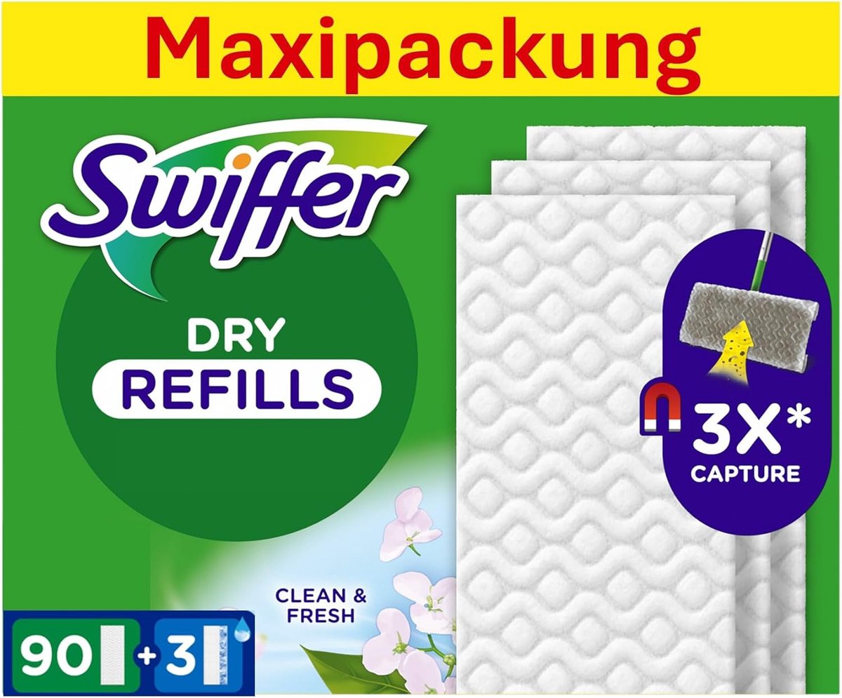 Swiffer Vloerreiniger navulverpakking, 90 droge en 3 vochtige vloerdoeken
