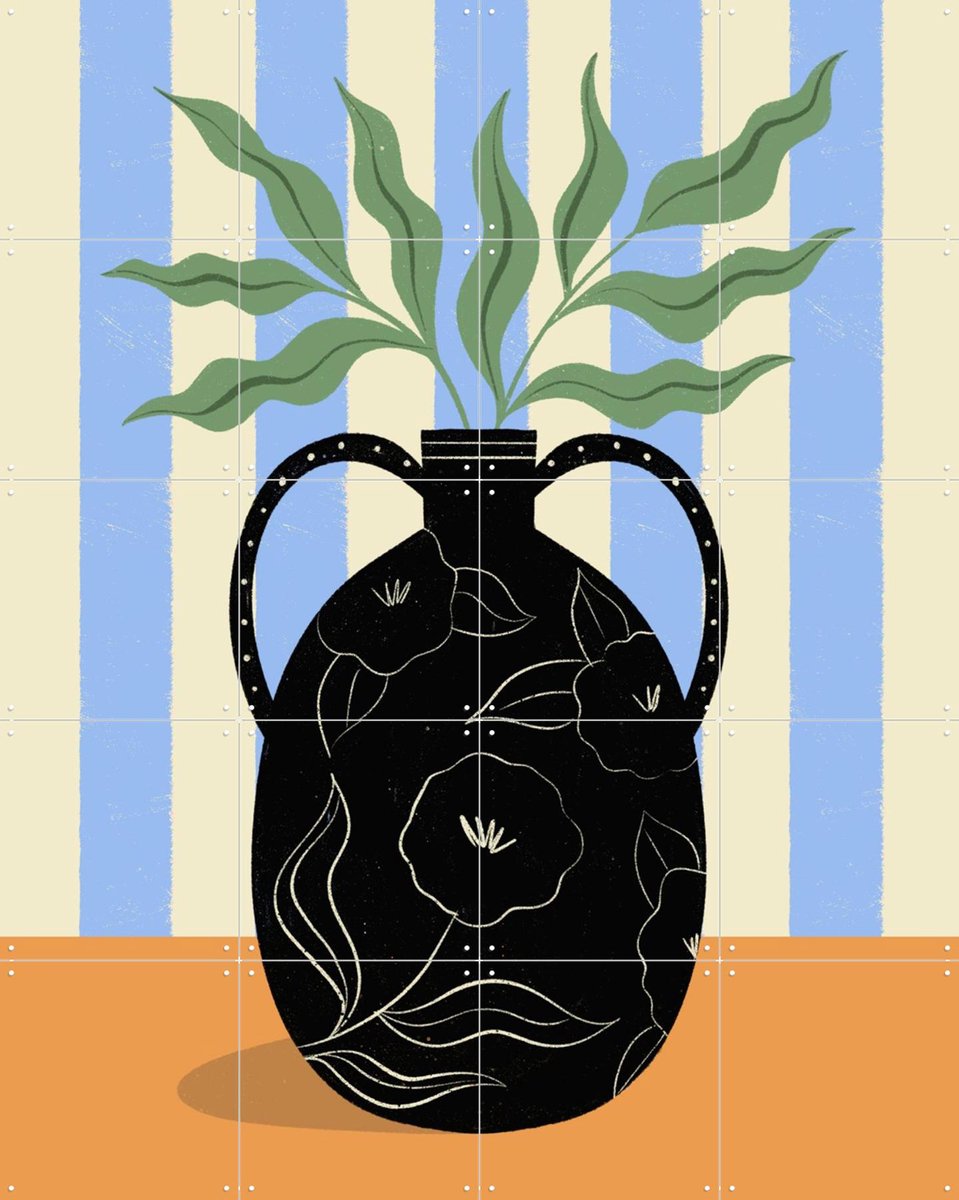 IXXI Leaves in Patterned Vase, Melissa Donne & Various - 80 x 100 cm - Gratis ophangtool - Grote wanddecoratie en posters - Illustraties, Grafisch