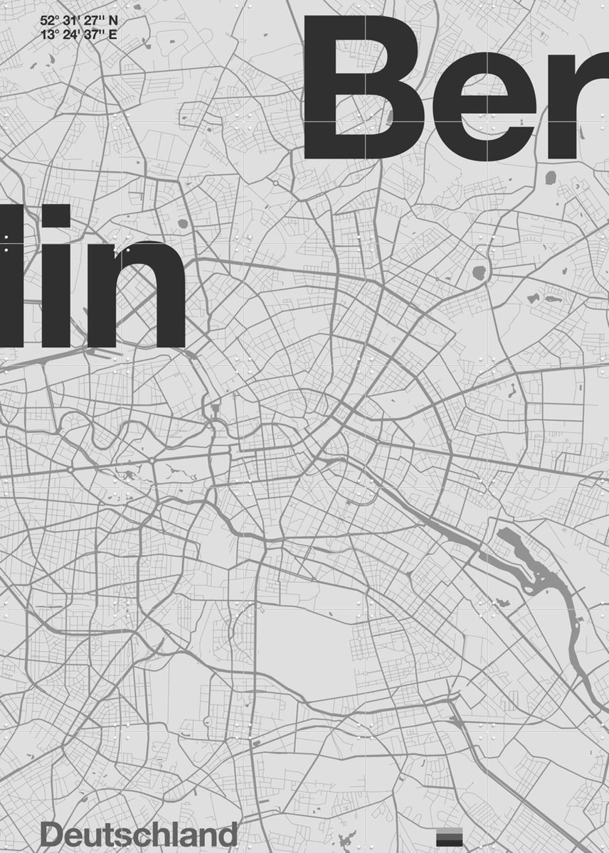 IXXI Berlin Map, Florent Bodart - 100 x 140 cm - Gratis ophangtool - Grote wanddecoratie en posters - Illustraties, Mancave
