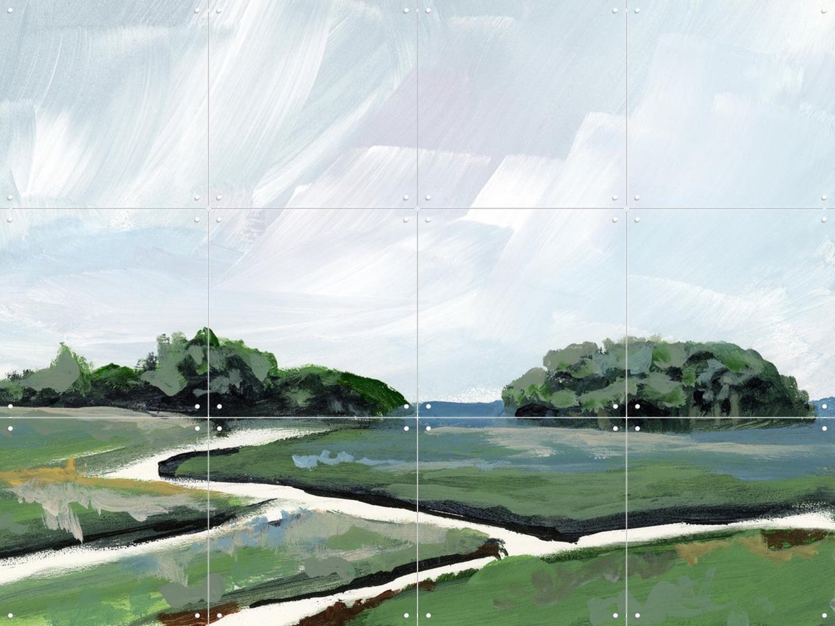 IXXI Emerald Marsh, Green Barn Studio - 80 x 60 cm - Gratis ophangtool - Grote wanddecoratie en posters - Kleurrijk, Landschappen, Natuur