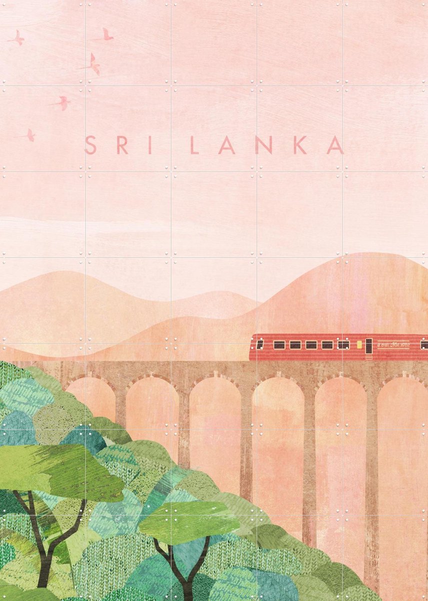 IXXI Sri Lanka, Henry Rivers - 100 x 140 cm - Gratis ophangtool - Grote wanddecoratie en posters - Illustraties, Kleurrijk, Bergen