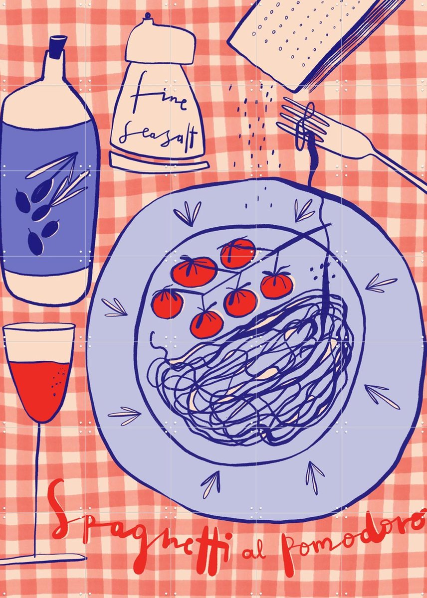 IXXI Pomodoro, Gozde - 100 x 140 cm - Gratis ophangtool - Grote wanddecoratie en posters - Speels, Kleurrijk, Illustraties, Grafisch Ontwerp, Keuken