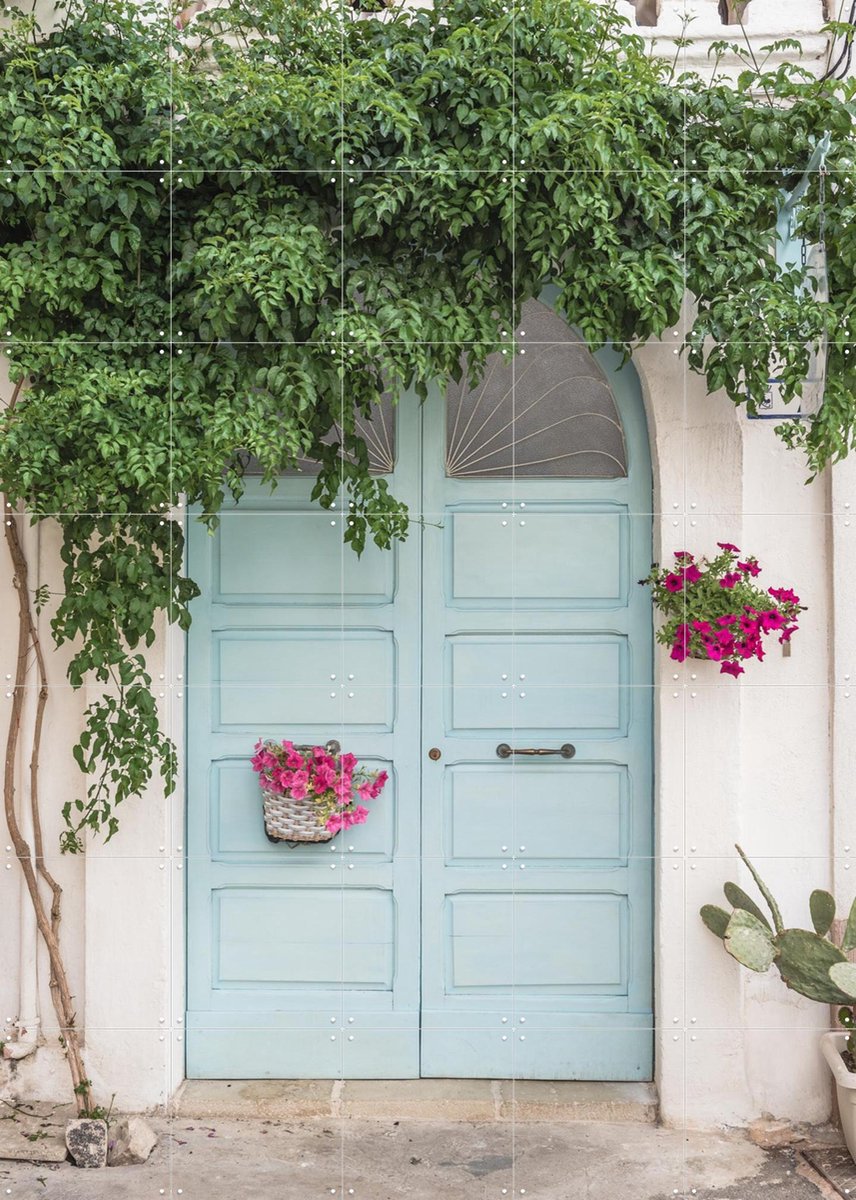 IXXI Botanical Blue Door In Italy, Photolovers - 100 x 140 cm - Gratis ophangtool - Grote wanddecoratie en posters - Realisme, Fotografie